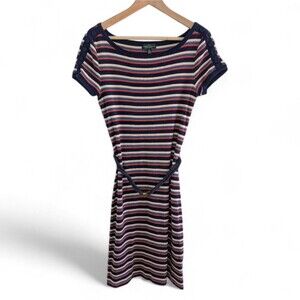 Lauren Ralph Lauren Navy, White & Red Striped Midi Dress
